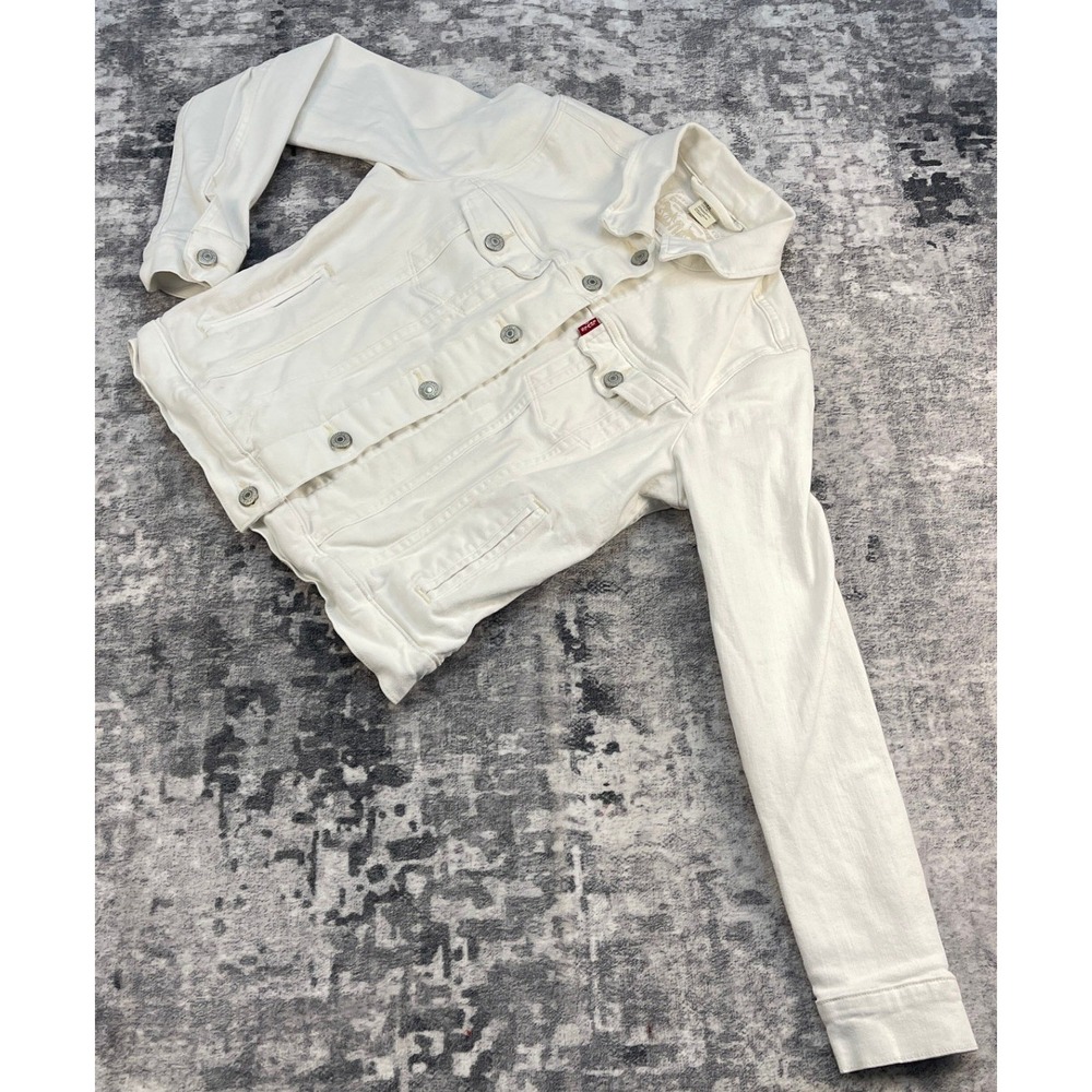 Levi's Men S White Denim Trucker Jacket Stretch Lived-In Workwear Levi Strauss